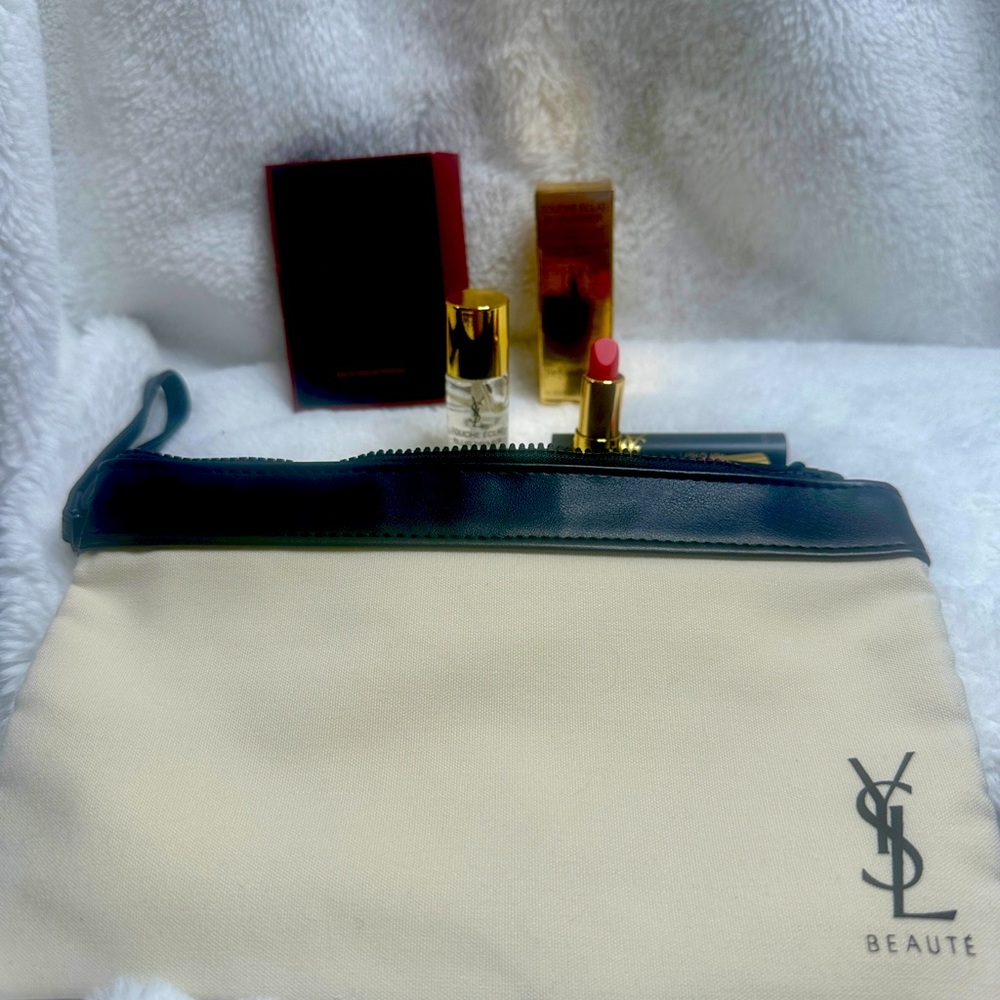 YSL Beauté Cosmetic Bag with Lipstick, Primer, Mascara & Black Opium